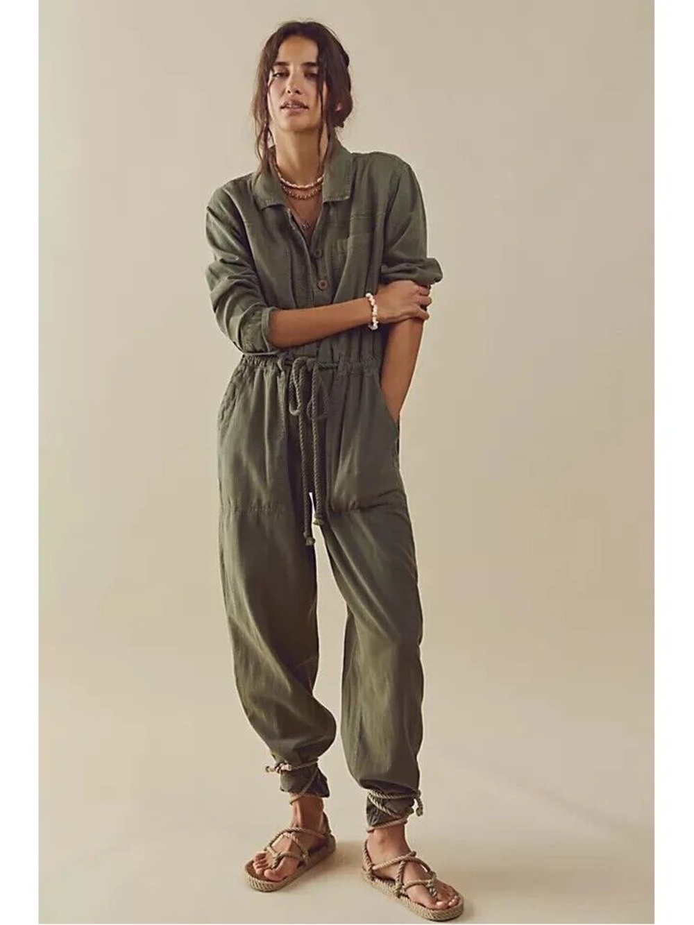 Free People army green jumpsuit